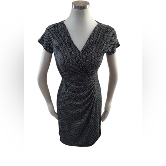 Talbots Black White Geometric Faux Wrap Stretch Dress Excellent size 3X‎ - Picture 1 of 6